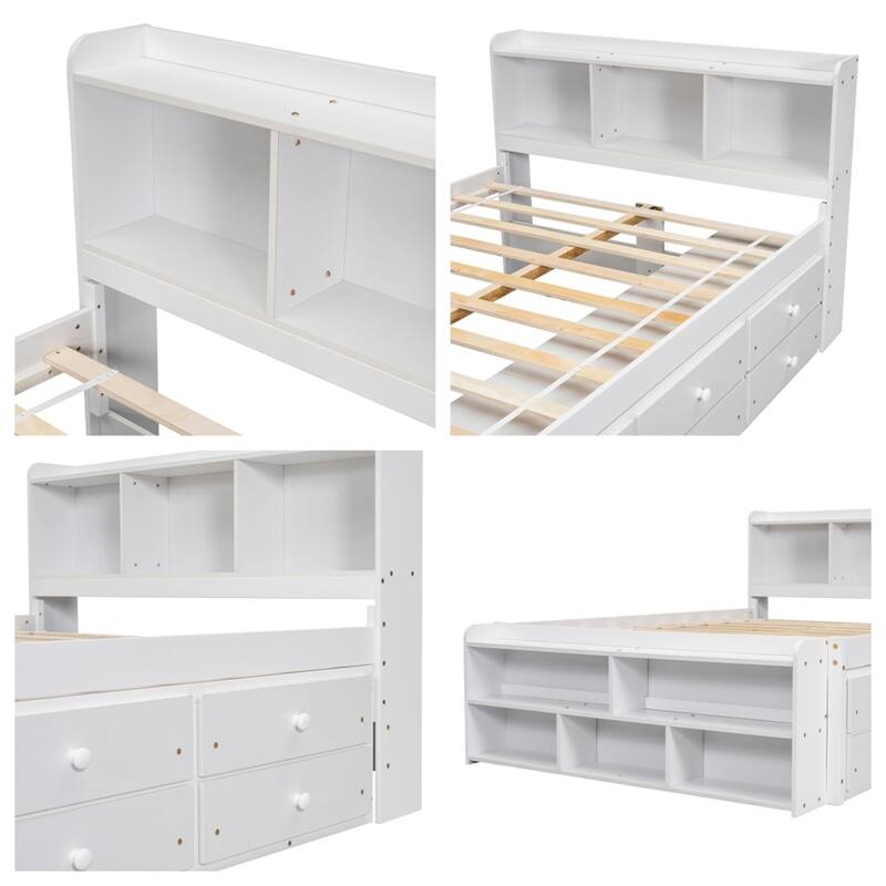 Full Bed with Bookcase Headboard, Under bed Storage Drawers
