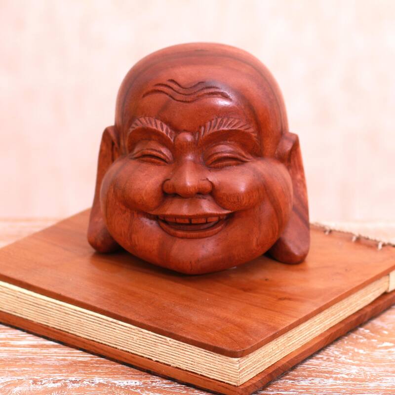 Novica Handmade Jolly Buddha Wood Sculpture