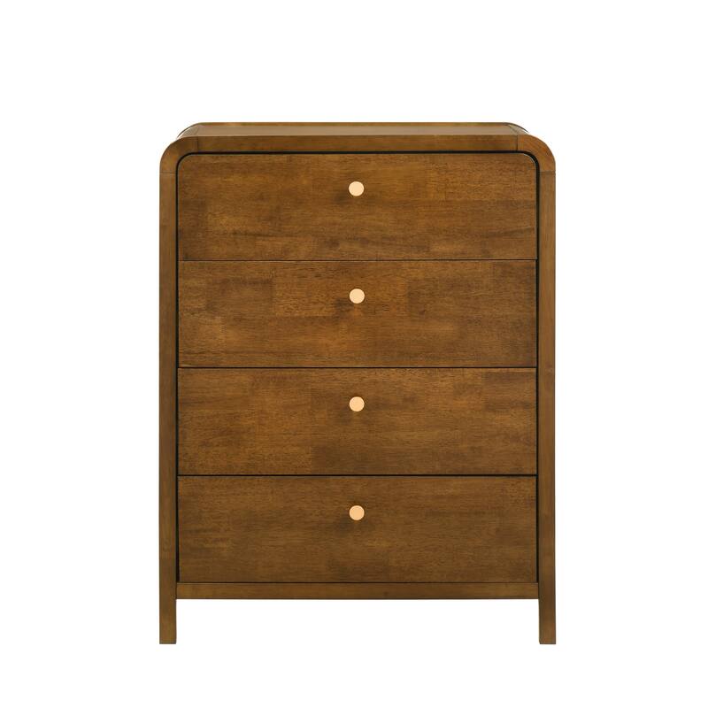 Roundhill Furniture Eldren 4-Drawer Wood Chest with Solid Rubberwood Frame, Walnut Finish