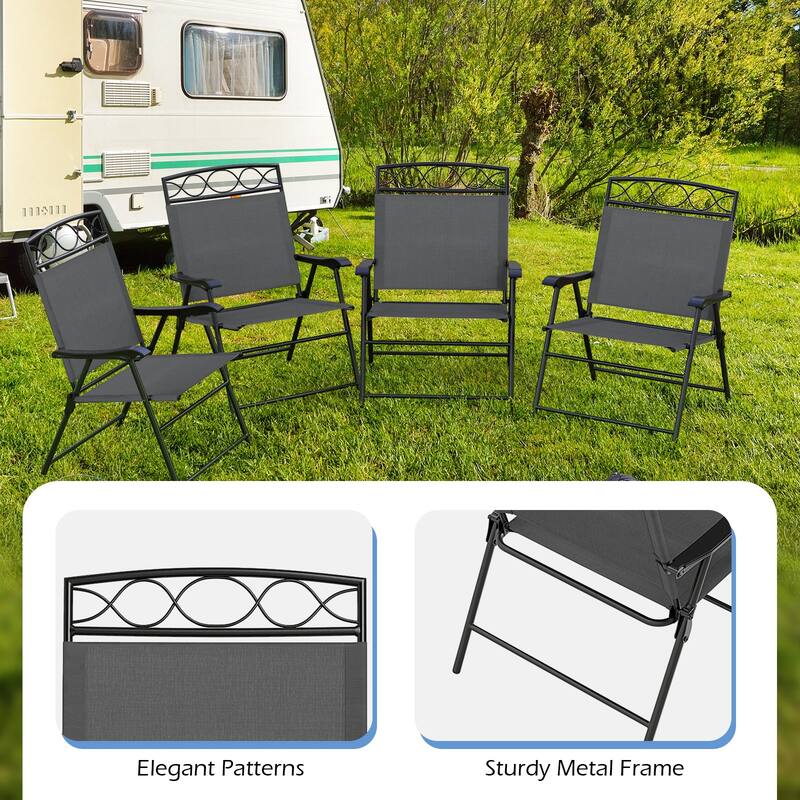 Gymax 4 Pack Patio Folding Chairs w/ Backrests & Armrests Metal Frame
