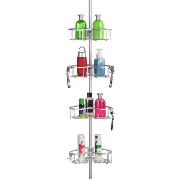 Utopia Alley Tension Rod Shower Organizer, Rustproof Corner Shower Caddy with 4 Adjustable Shelves, Chrome & Matte Black Finish