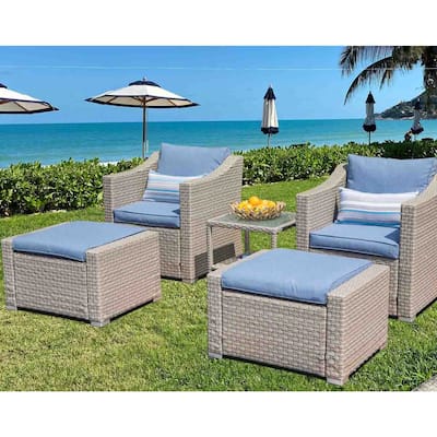 COSIEST 5-piece Outdoor Patio Wicker Conversation Sofa Set