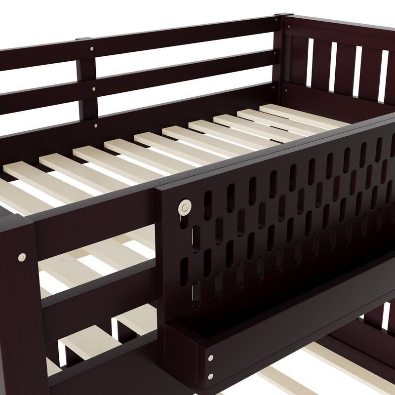 Wooden Bunk Bed of 3 Kinds Size with Pegboard, Bookshelf and Guardrails, Detachable Bunk Bed Convertible 2 Platform Beds