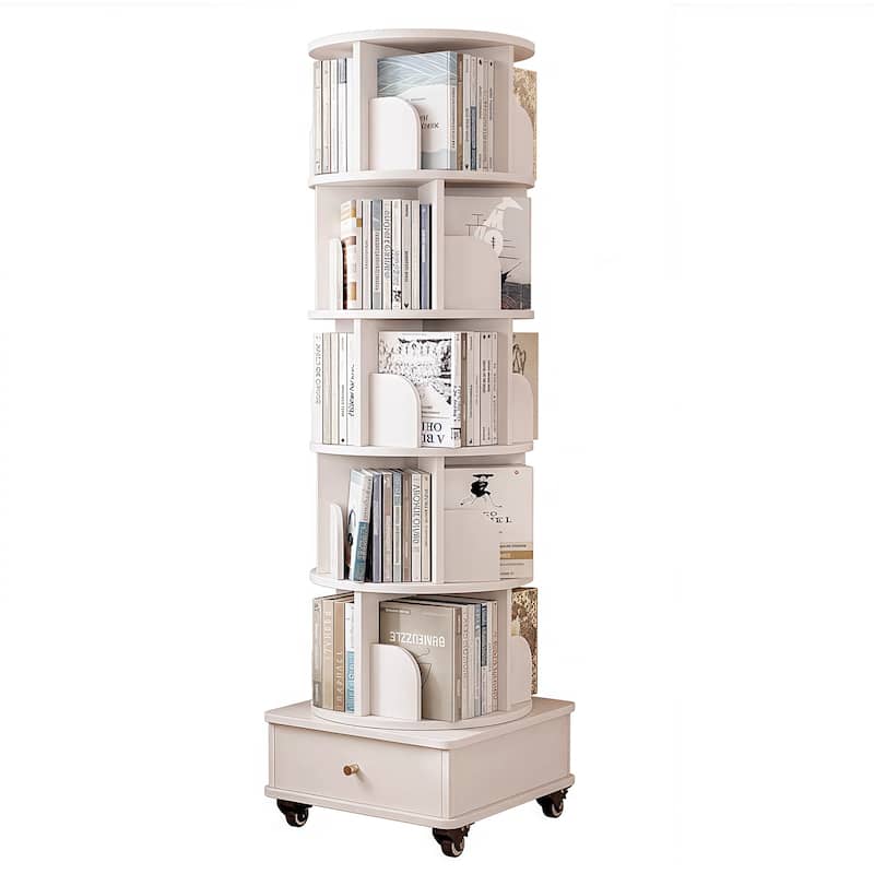 GDF Studio - Purling Modern 6-Tier Wood 360-Degree Rotating Bookshelf with Drawer Storage