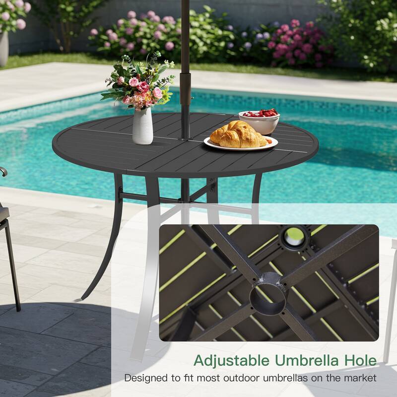 Patio Dining Set w Textilene / Swivel Rocking Chairs, Outdoor Table & Chairs w Adjustable Umbrella Hole, 5/7/9-Piece Garden Set