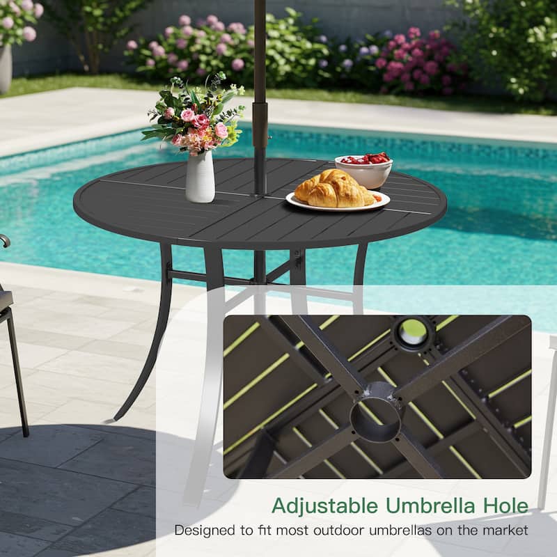 5/7/9-Piece Outdoor Patio Dining Set with Stackable Textilene Chairs and Slatted Table, Furniture with Adjustable Umbrella Hole