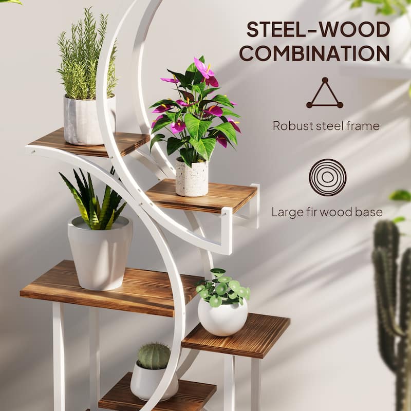 Eight-Tier Corner Plant Stand with S-Shaped Steel Frame and Fir Wood Shelves for Home Decor - 24.4" W x 10.2" D x 61.8" H
