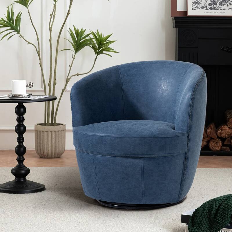Faux Leather Swivel Barrel Accent Chair for Living Room