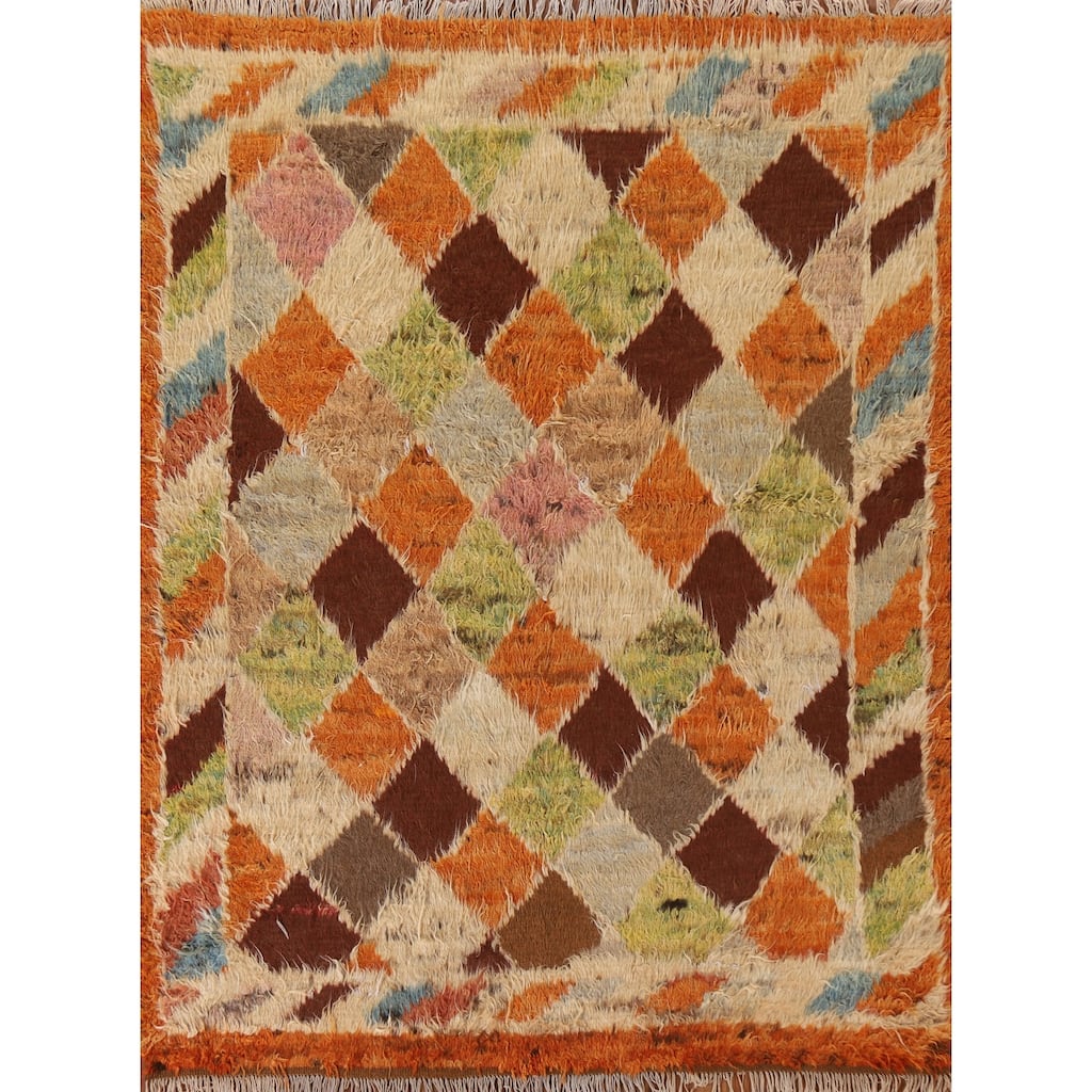Hand Knotted Oriental 100% Wool Carpet Modern Geometric Oranges & Rust Moroccan Area Rug - 6' 4'' X 5' 2''