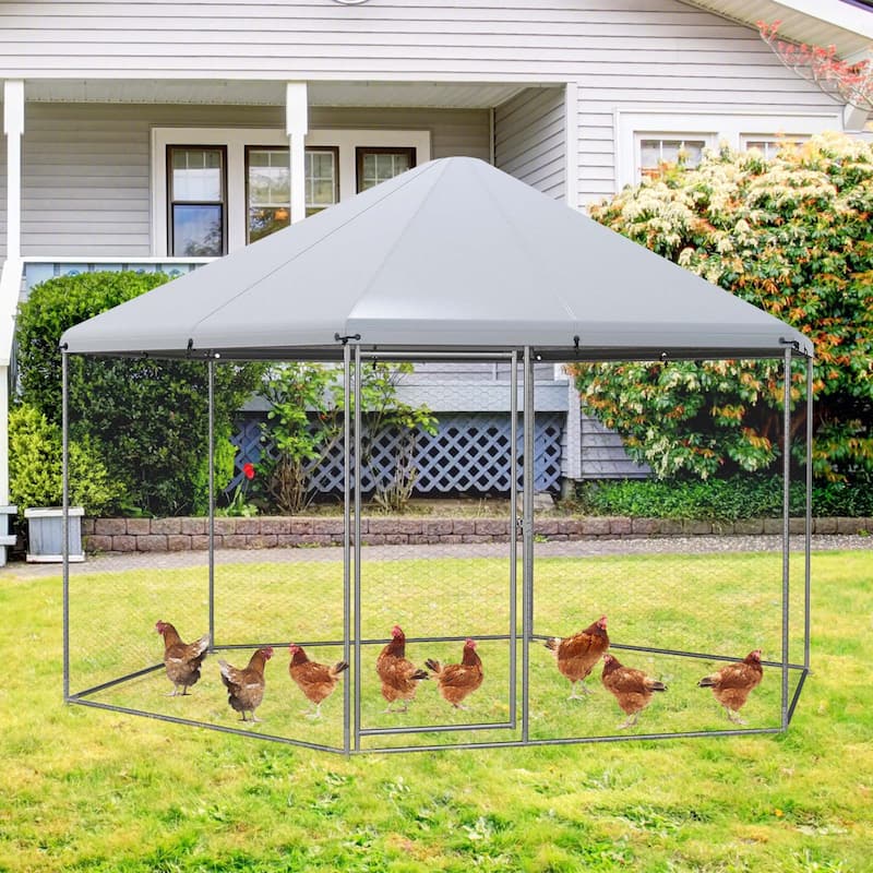 Costway Large Walk-in Chicken Coop Heavy-Duty Galvanized Poultry Cage - See Details
