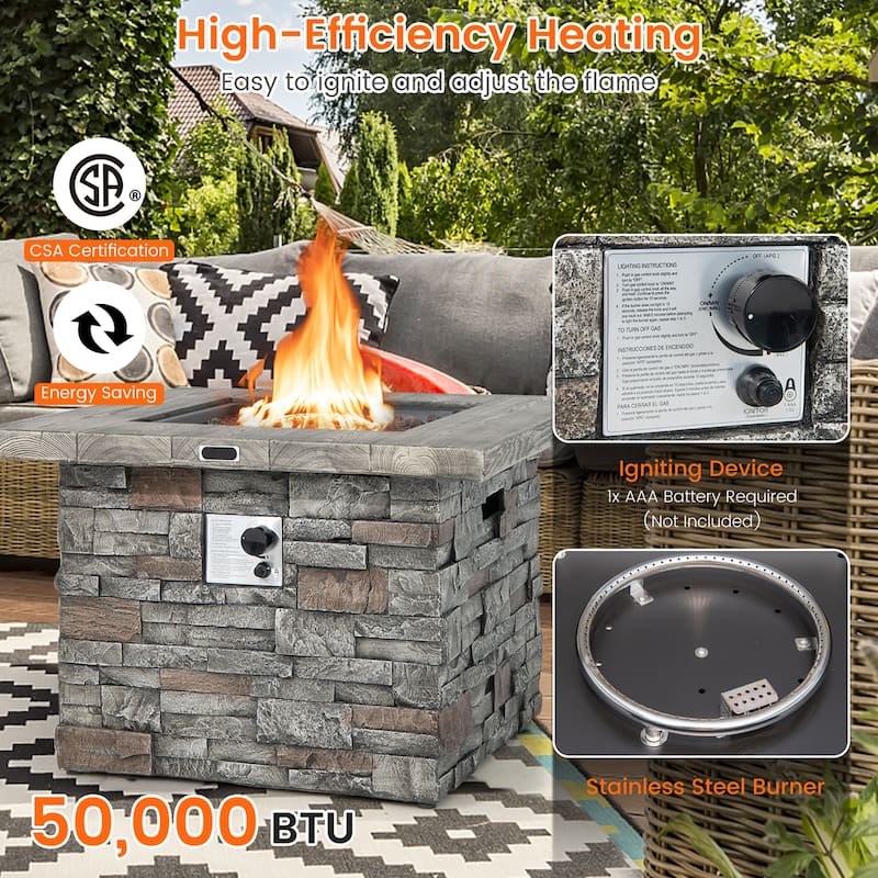 Costway 34.5'' Square Propane Gas Fire Pit Table Faux Stone w/ Lava - See Details