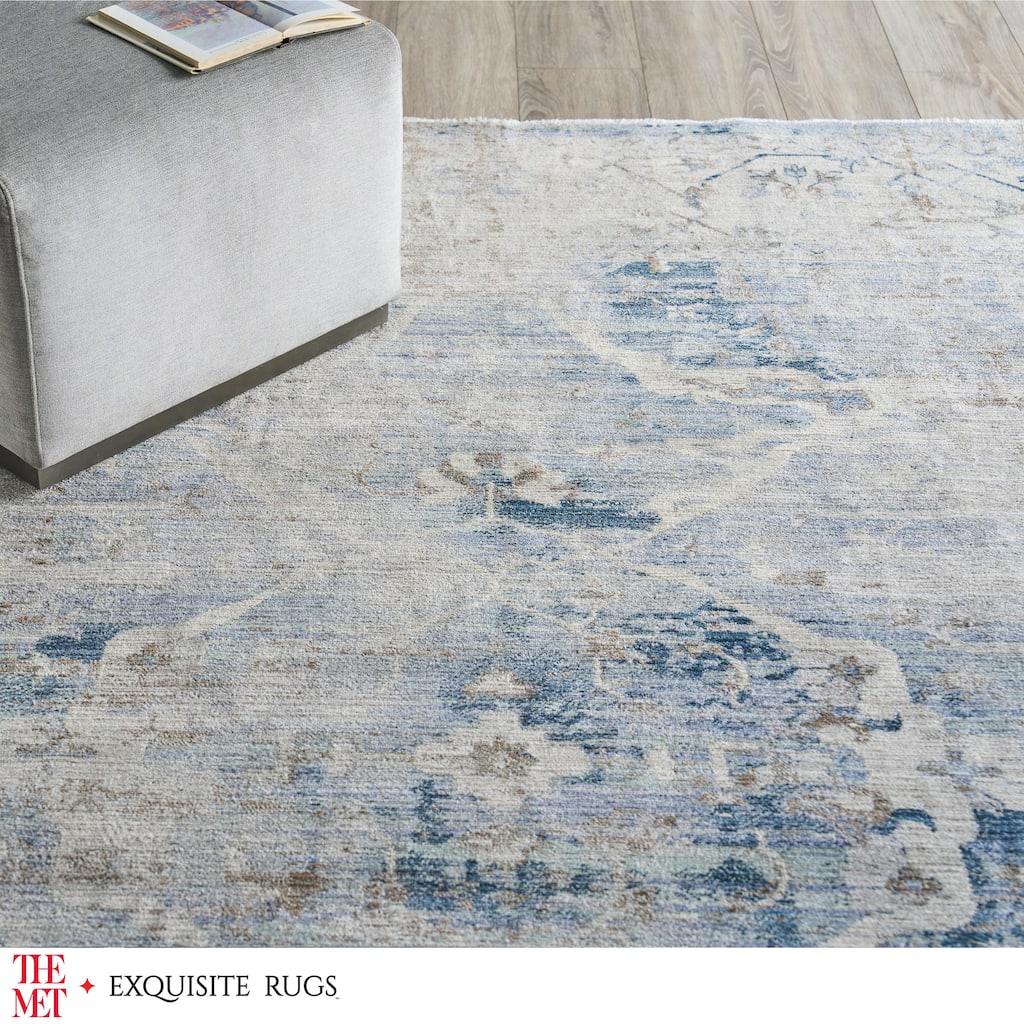 The Met X Exquisite Rugs Vintage Looms Light Blue/Beige Area Rug.