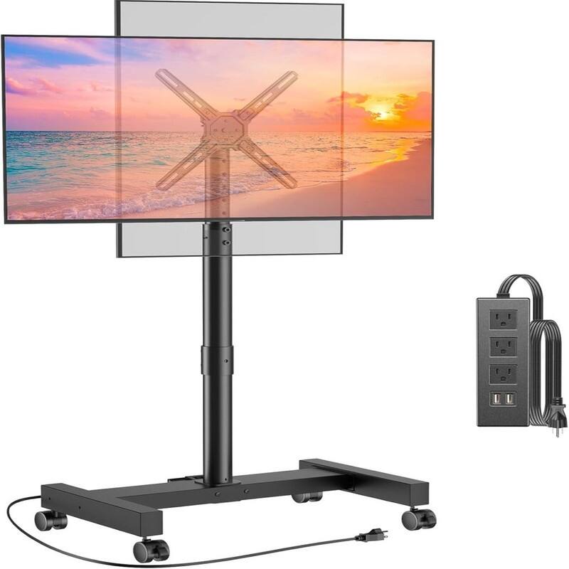 Rolling TV Stand with Power Outlet - Black