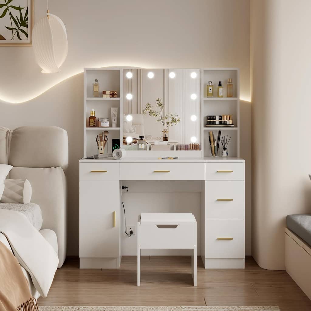 Vanity Desk with Led Lighted Mirror