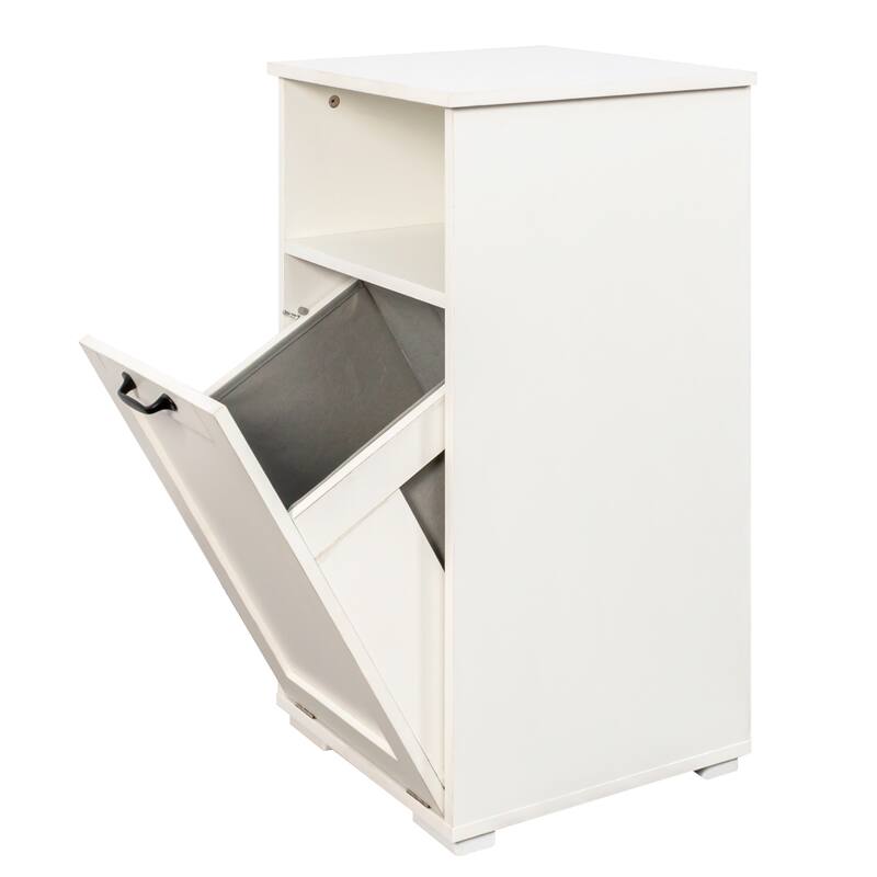 Anmytek White Storage Cabinet Laundry Bathroom Shelves Hidden Bin Organizer