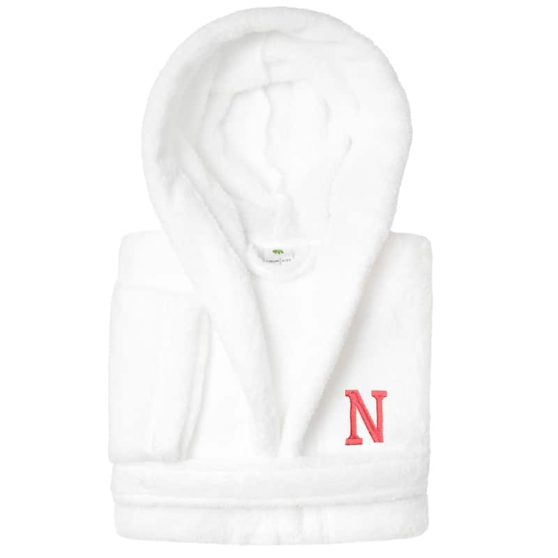 Sweet Kids 100% Polyester SUPER PLUSH Double Brushed Hooded Bathrobe with Pink Bookman Monogram - Large - N