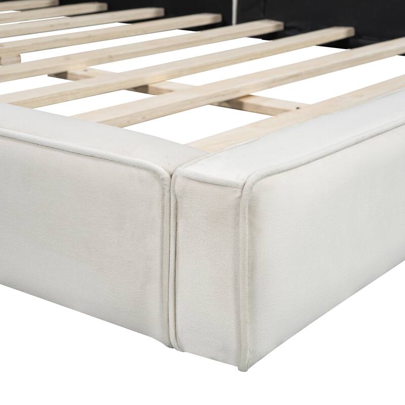 HomeRoots Beige Tufted Velvet Upholstered Queen Bed Frame