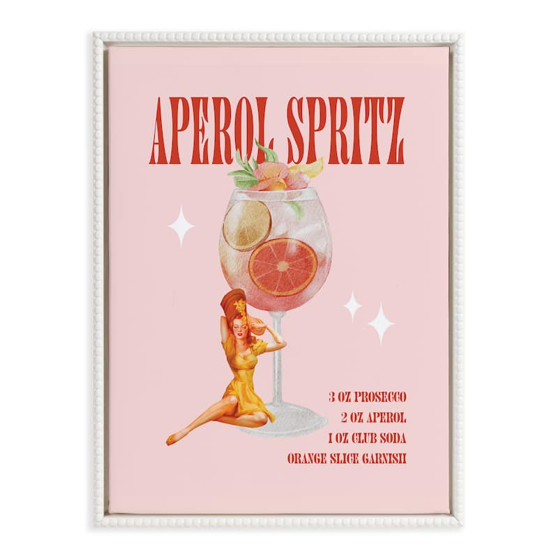 Kate and Laurel Sylvie Beaded Aperol Spritz Pinup Framed Canvas by Alli Standefer