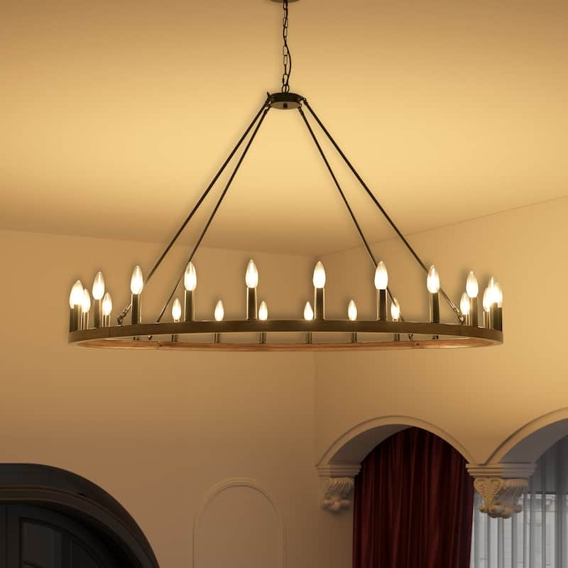 24-Light Modern Farmhouse Light Wagon Wheel Chandelier 54 Inch.