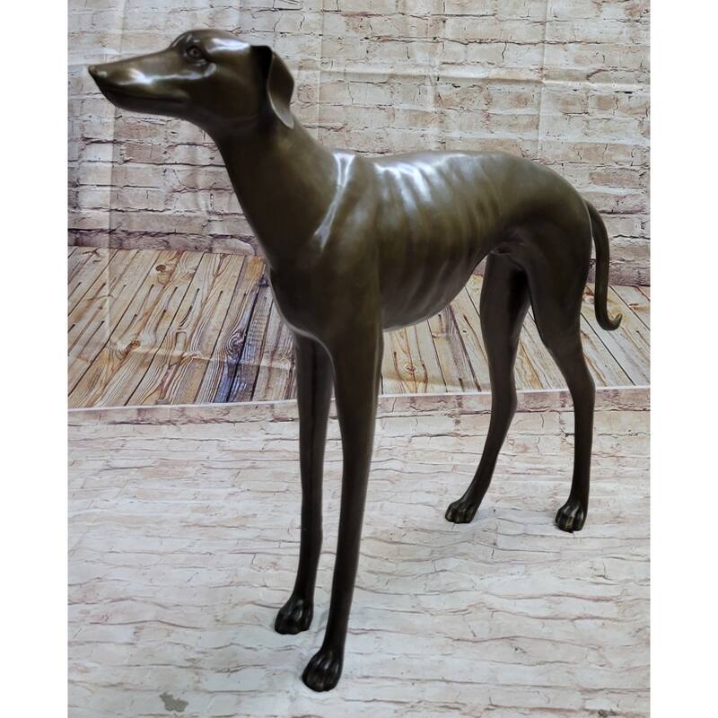 Art Deco Hand Made Dark Patine Greyhound Dog Bronze Sculpture Home Decoration