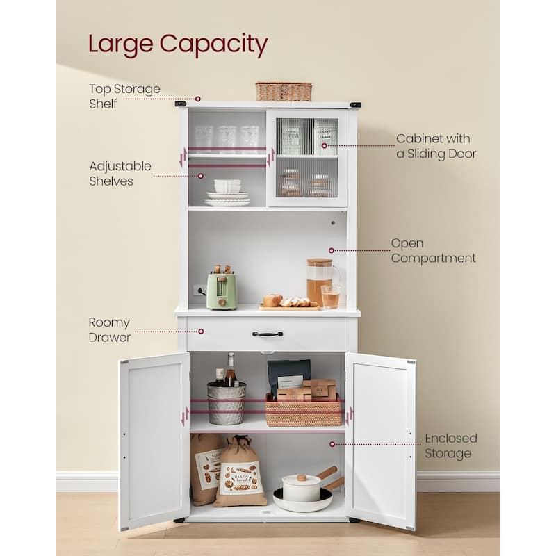 71" Modern Kitchen Pantry Storage Cabinet with Adjustable Light and Charging Station for Bar or Dining Room
