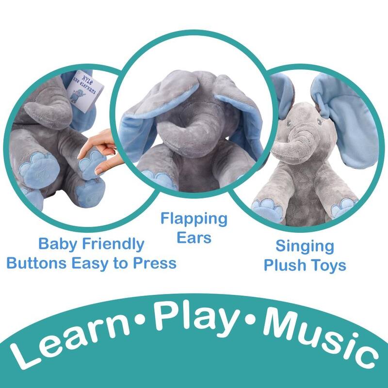 Dimple Kyle the Peek-a-Boo Singing Elephant - Interactive Plush Toy for Babies and Toddlers with Songs and Movable Ears
