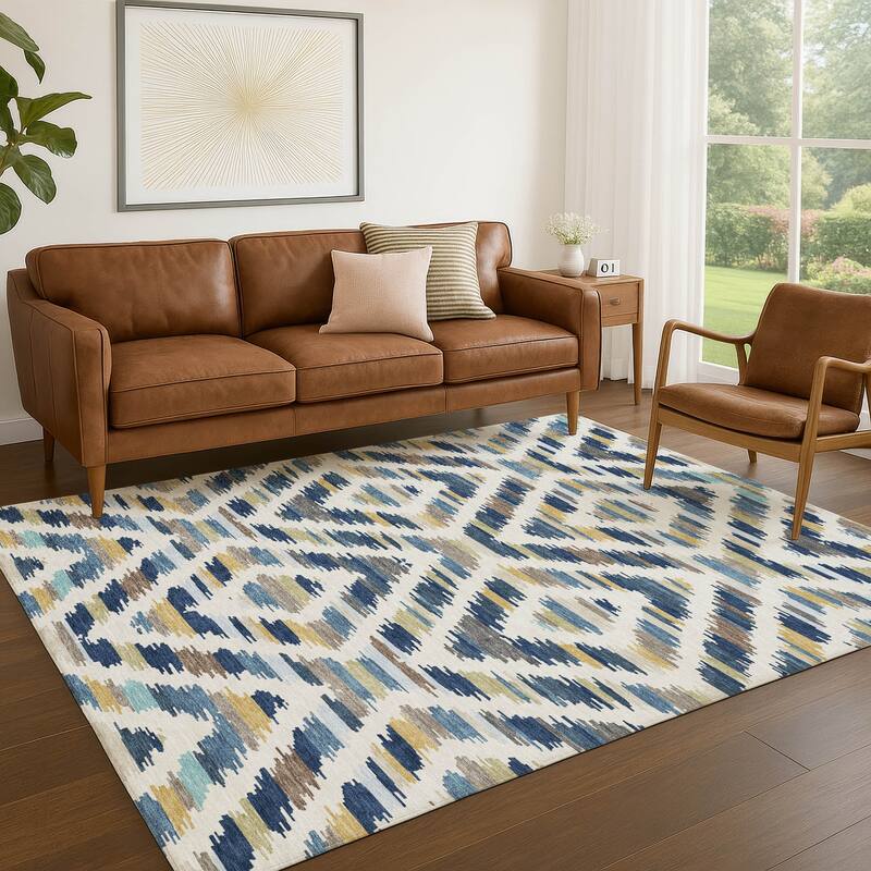 Machine Washable Indoor/ Outdoor Global Diamdon Chantille Rug