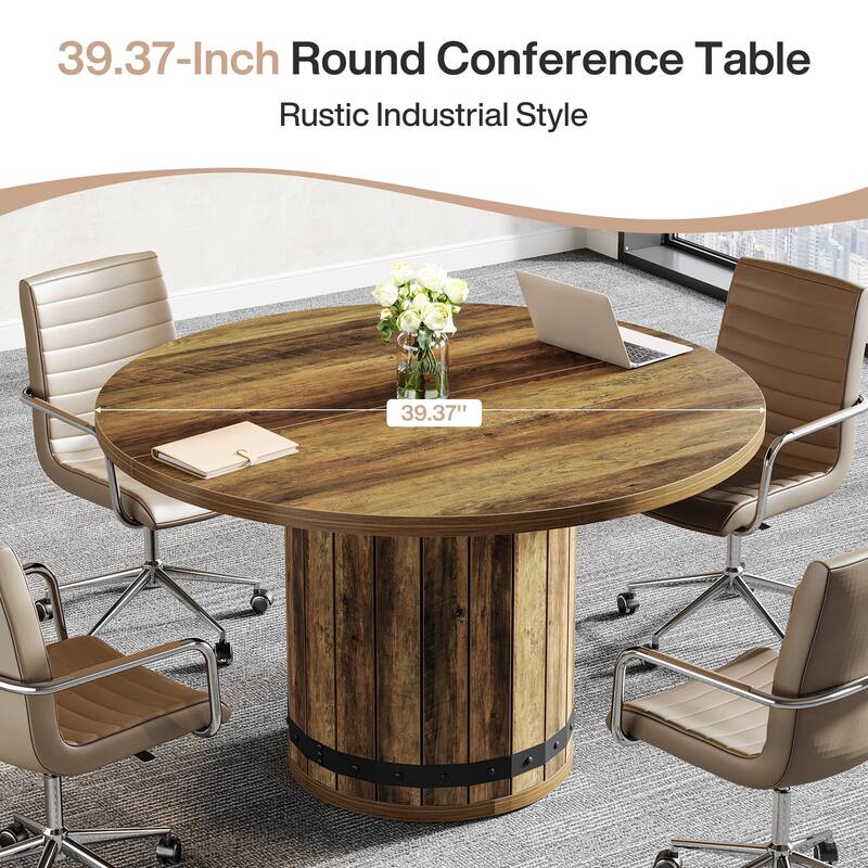 Farmhouse Round Conference Table, Office Seminar Meeting Boardroom Desk