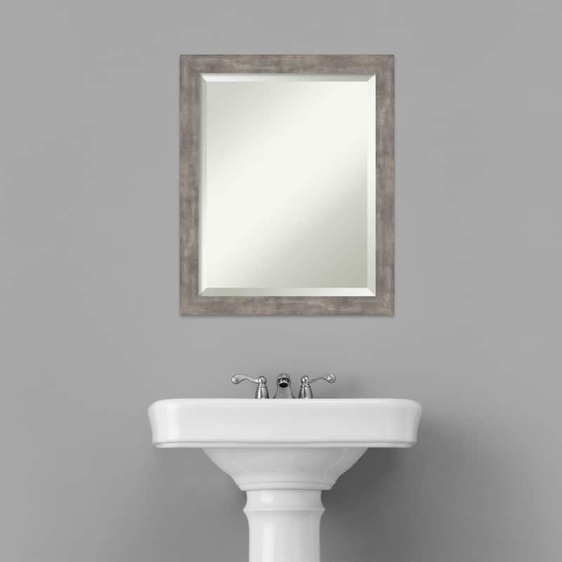 Beveled Wood Bathroom Wall Mirror - Marred Pewter Frame