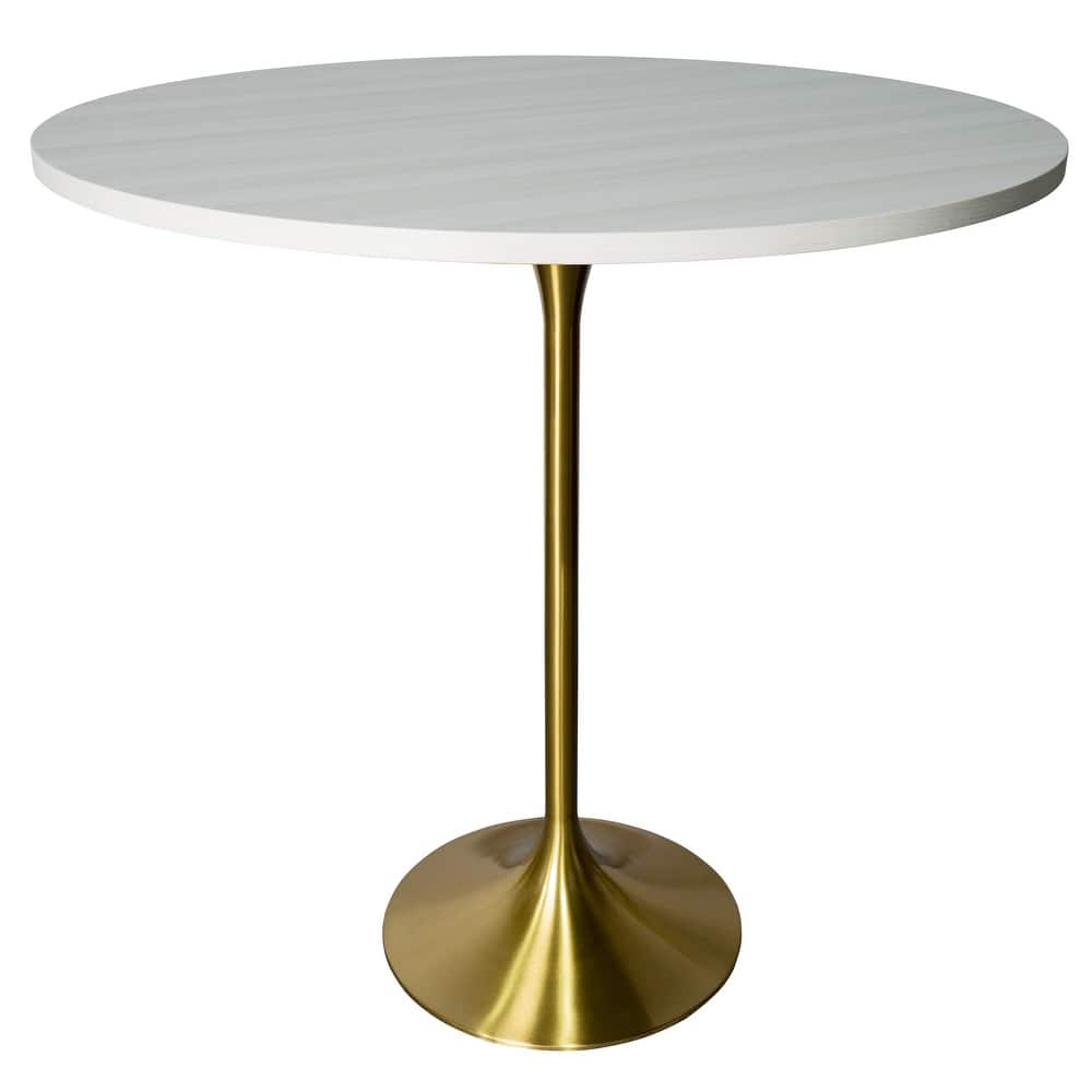 Verve 48" Round Side Dining Table with Accent Solid Wood TableTop and Brushed Gold Base for Kitchen & Dining Room