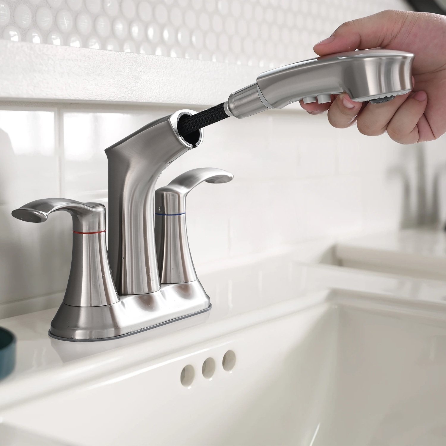 PROOX 4 in. Centerset Bathroom Sink faucet with Pull Out Sprayer