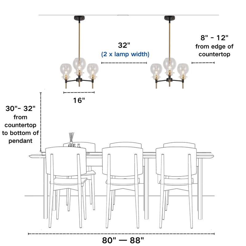 Modern 3-Light Black Gold Chandelier Pendant Light with Glass Shades Kitchen Island Light for Dining Room