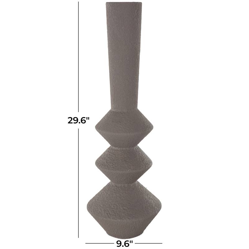 Dark Gray Metal Art Deco Fluted Decorative Vase