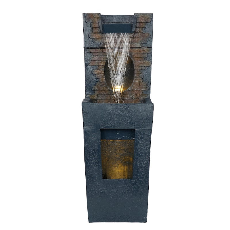 40" Stone Wall Fountain w/ LED, Garden Feature, Gray