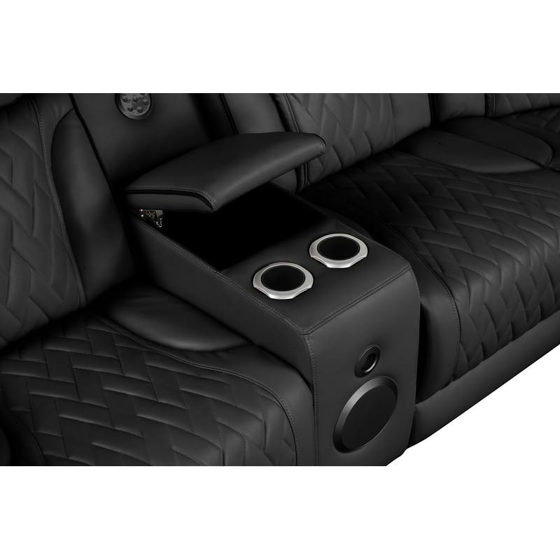 Jazz 117"W Leather Aire Power Reclining Sectional Sofa w/Power Headrest, Bluetooth Speakers, LED, USB, Storage & Cupholders