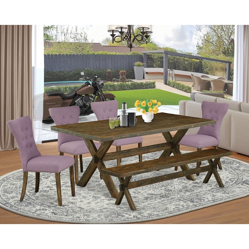 Mid Century Dining Set - 6 Piece Table & Chair Set with Bench - Modern Kitchen Table Set