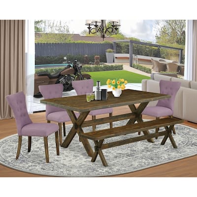 Mid Century Dining Set - 6 Piece Table & Chair Set with Bench - Modern Kitchen Table Set