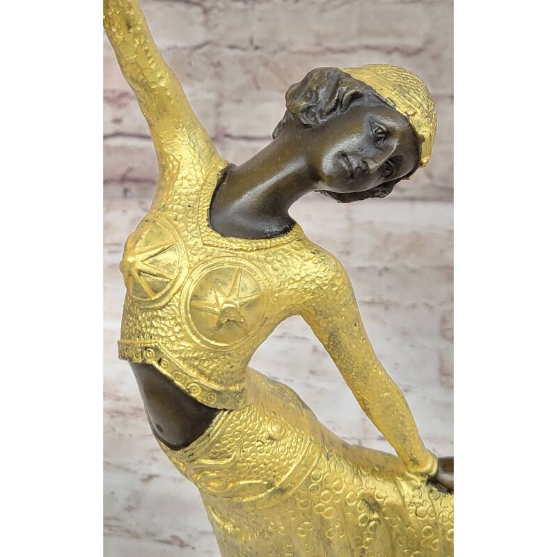 Gold Patina Egyptian Dancer By Romanian Artist Chiparus Bronze Sculpture Statue Sale