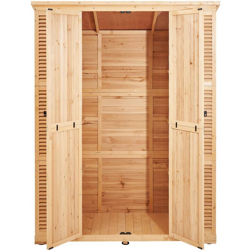 Outdoor Wooden Storage Shed Waterproof Cedar Garden Tool Cabinet - 58 x 26.8 x 77.95 inch