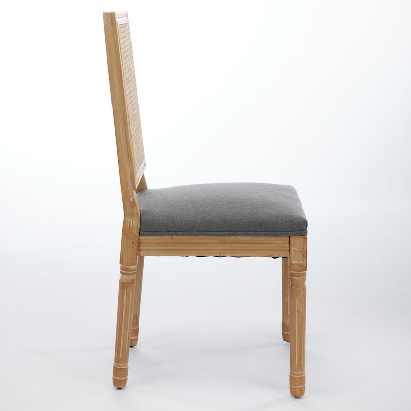 French Decor Chairs Set of 2, Louis Dining Chairs with Square Rattan Backrest and Exquisitely Carved Solid Wood Frame