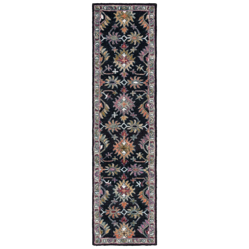 SAFAVIEH Handmade Aspen Vitala Boho Wool Rug - 2'3" x 9' Runner - Black/Pink