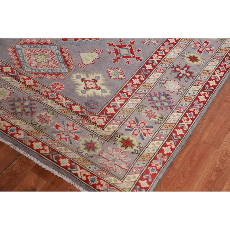 Hand Knotted Oriental 100% Wool Carpet Traditional All-Over Greys & Charcoal Kazak Area Rug - 9' 10'' X 8' 2''
