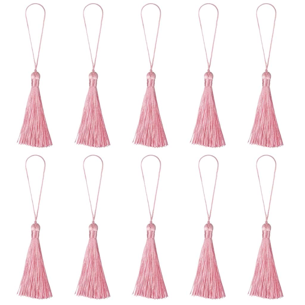 6.5" Silky Bookmark Tassels with Loop for DIY Craft Accessory, 20Pcs Rose Pink - Rose Pink