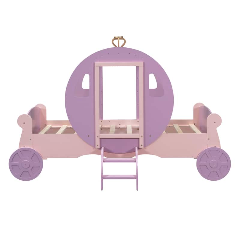 Twin Wood Princess Carriage Bed with Ladder
