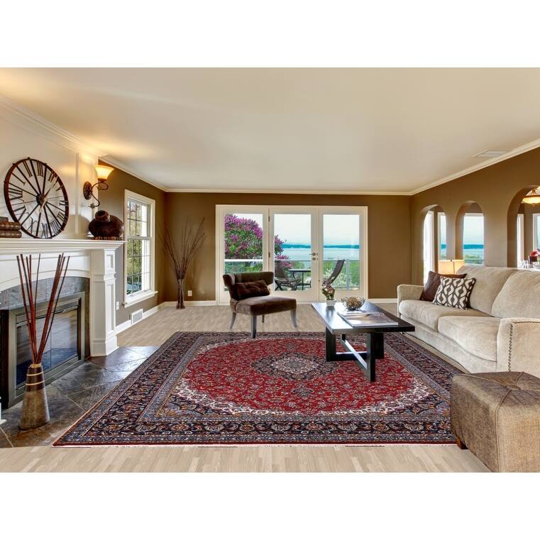 Red Medallion Kashan Turkish Rug Traditional Machine-Made Carpet - 9'7" x 12'5"