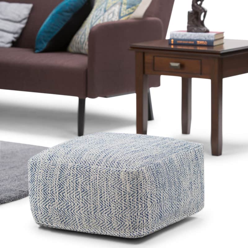 WYNDENHALL Terri Square Pouf - Denim Blue