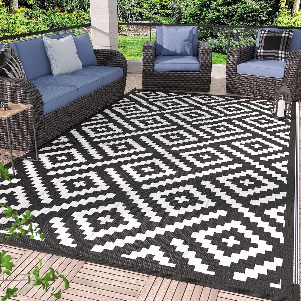 Outdoor Rug for Patio Clearance, Black&White