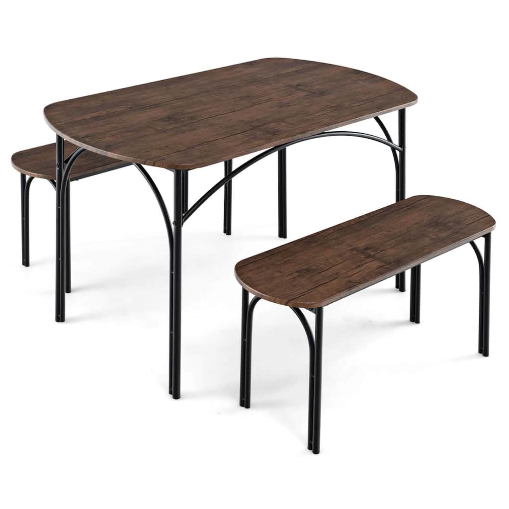 Costway 3 PCS 48" Dining Table Set for 4Rectangular Table & 2 Benches