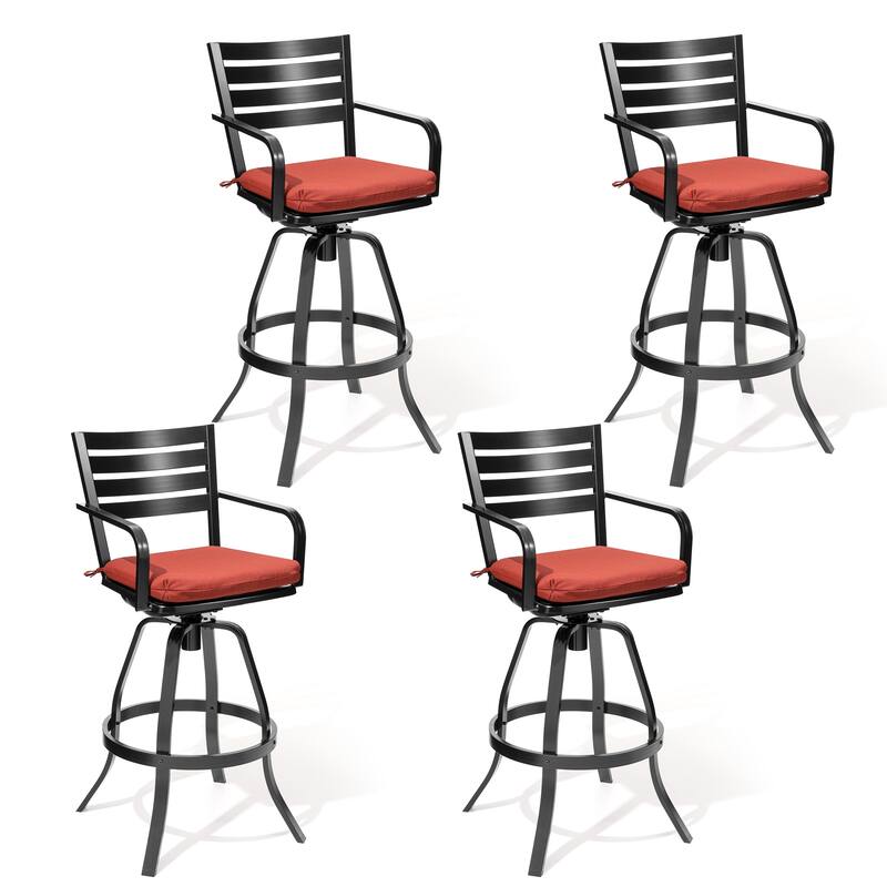 Crestlive Products Outdoor Outdoor Cast Aluminum Swivel Bar Stools with Sunbrella Cushion - Red - 4PC