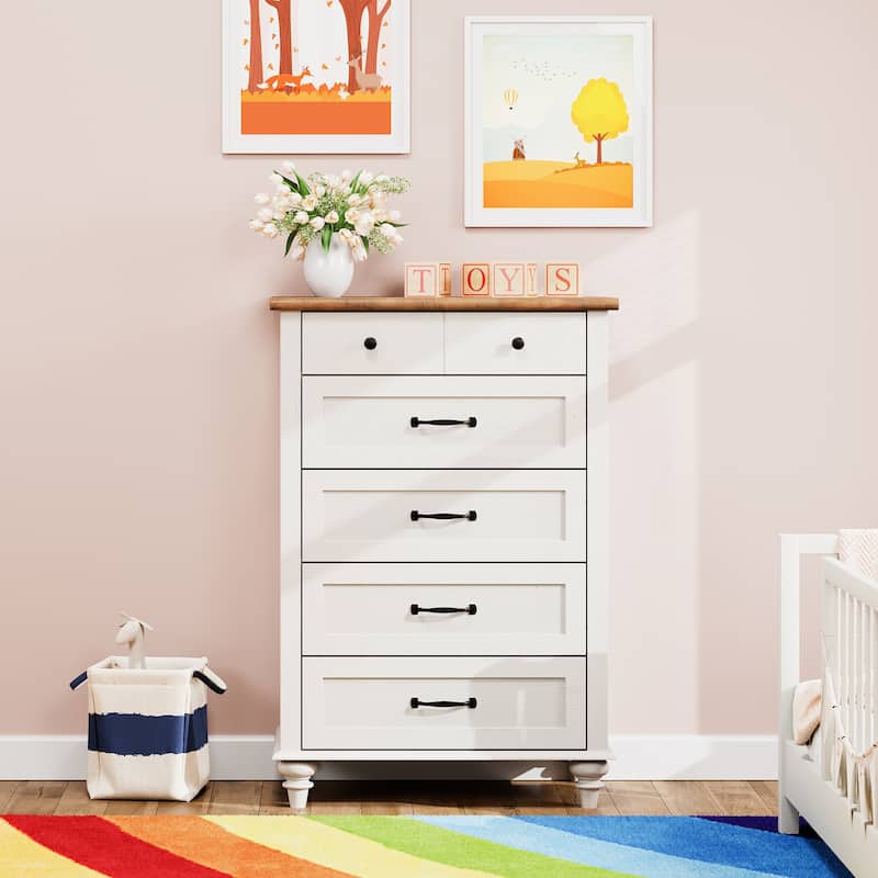 Farmhouse Baby Dresser with 5 Drawers, Wood Kid Dresser for Kids Room